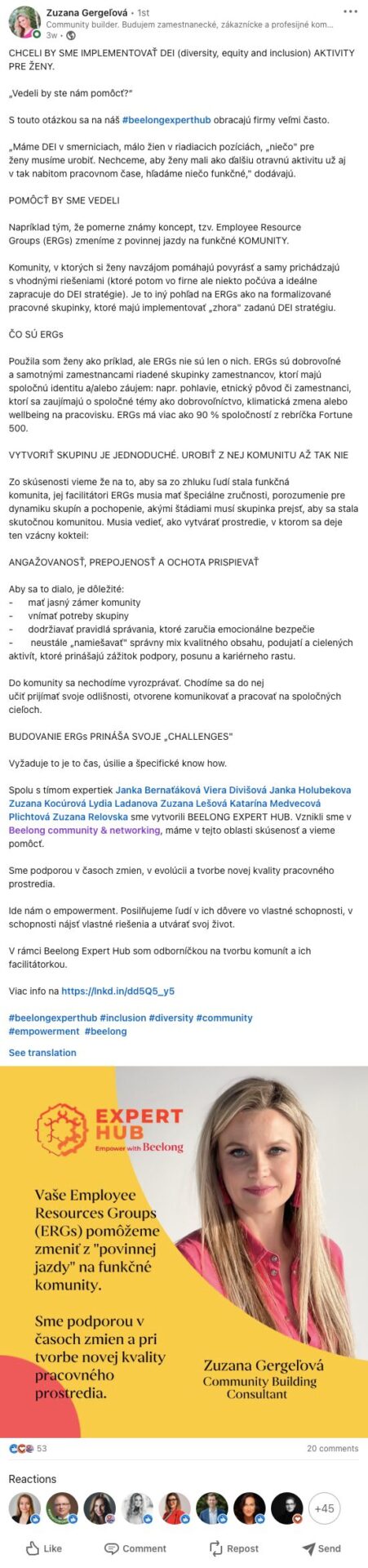 LinkedIn post Zuzana Gergeľová