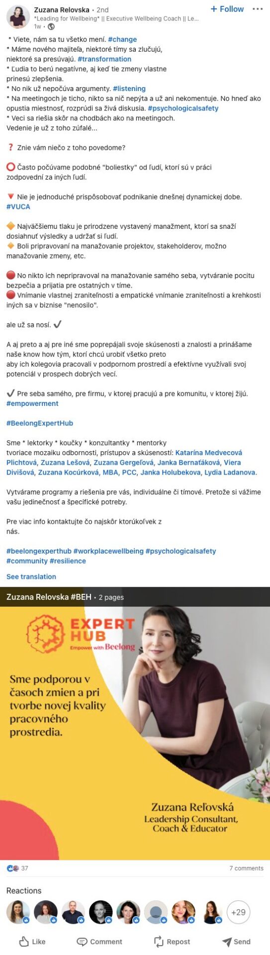 LinkedIn post Zuzana Relovská